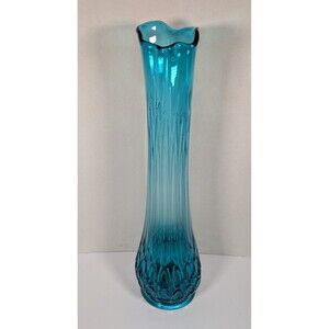 LE Smith Swung 22 1/2" H Vintage MCM Thousand Eyes Peacock Blue Swung Glass Vase